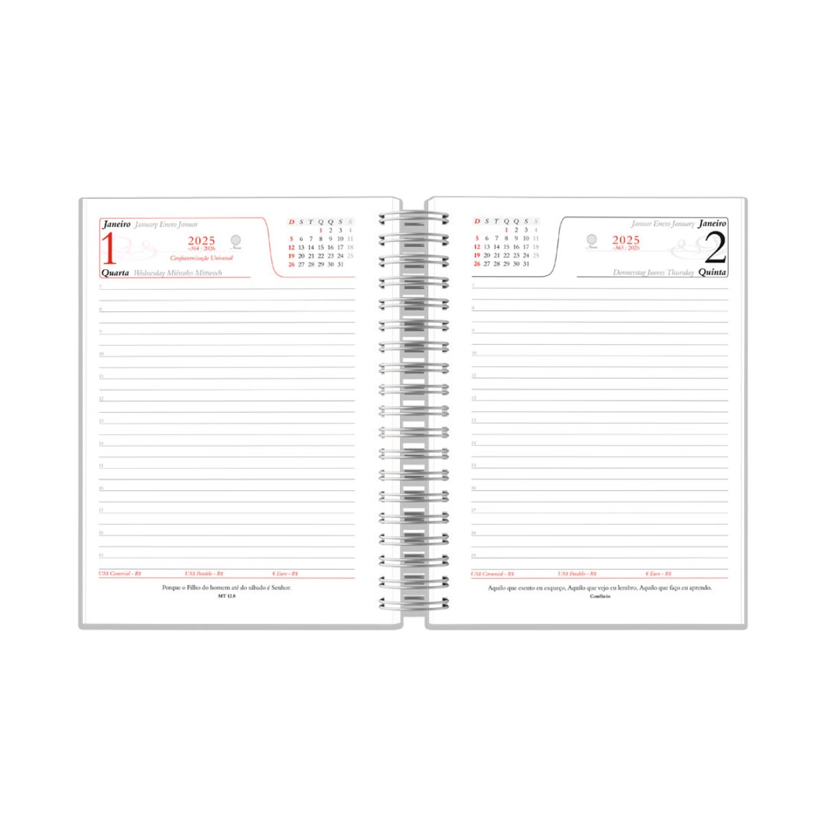 AGENDA WIRE-O METALIZADA LISA OURO 2025 286L - Imagem 2